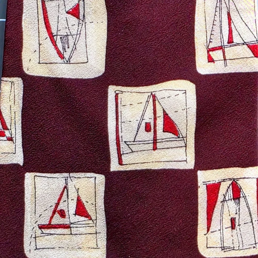 Tie Chaps Ralph Lauren Necktie Burgundy Sailboat Pattern Silk Career Formal‎